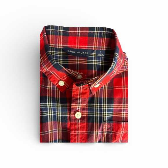 Red Plaid Button-Up Shirt Janie and Jack Boys Size 5 - Picture 3 of 3